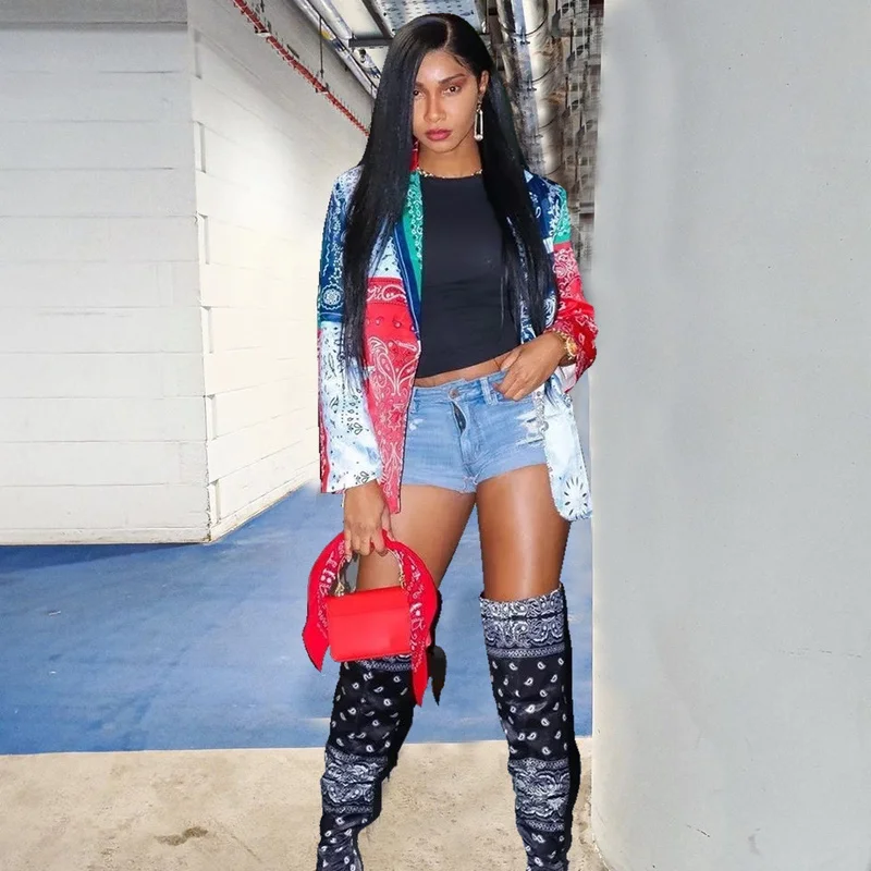 

Пиджак с принтом Indie, уличное модное пальто, женский разноцветный Повседневный офисный пиджак средней длины без пуговиц, куртка 2021 на весну ...