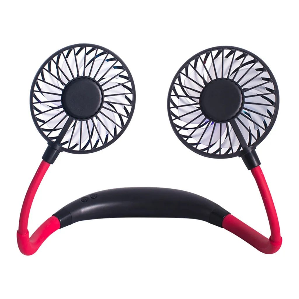 

Mini Fan 2020 Top USB LED Light Rechargeable Neckband Fan Lazy Neck Hanging Style Dual Cooling Fan Mini Ventilador ventilateur