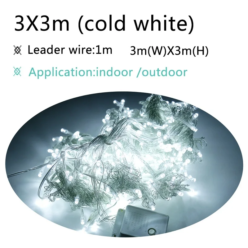 3M x 3M cold white 2 м* 2 м, 3 м* 3 м, 6 м* 3 м, Сказочная гирлянда, сосулька, светодиодный светильник для занавесок, для улицы, дома, Рождества, свадьбы, сада, вечерние, 220 В, 110 В - Цвет: 3M x 3M cold white