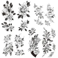 black camellia temporary tattoo for women ak47 flower fake tattoos sticker lily branch daisy leaves hands waist waterproof tatoo
