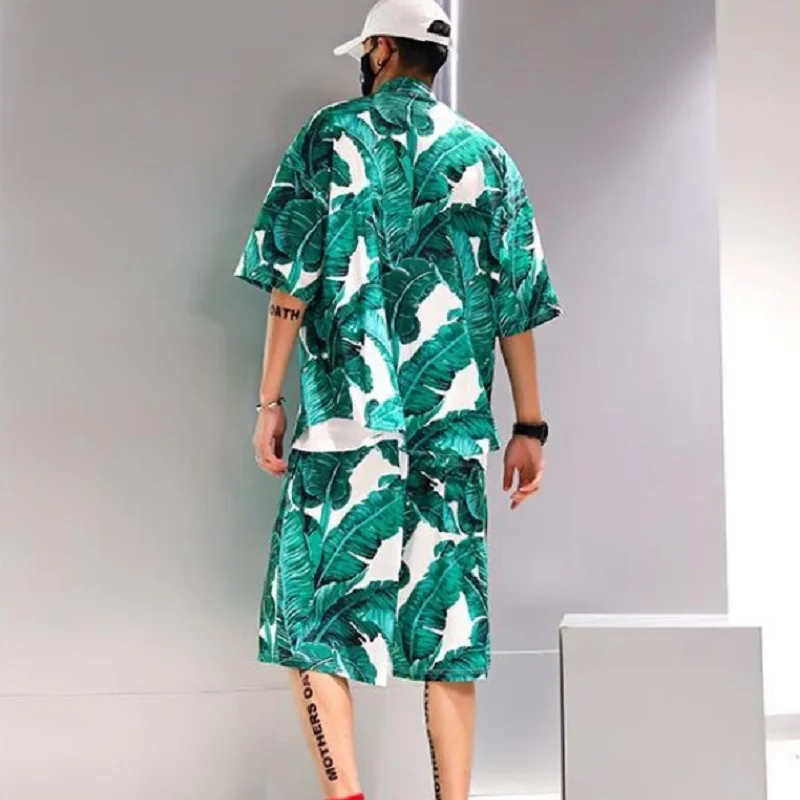 

Two-piece suits summer 2020 new floral shirt and shorts boys tide brand casual matching with a loose trend handsome young set