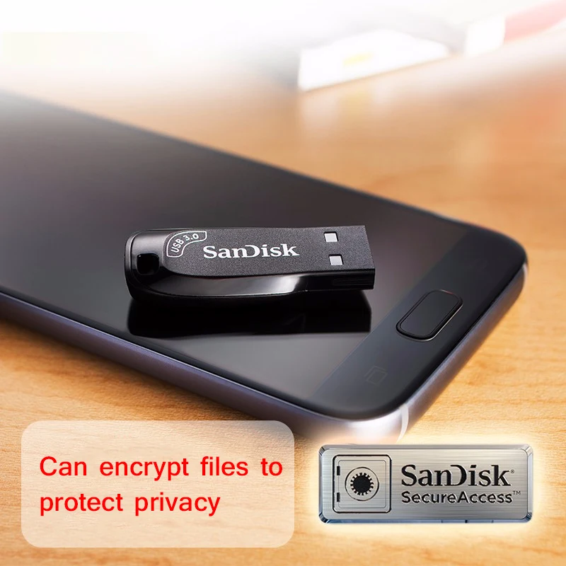 Флеш-Диск SanDisk USB 3 0 мини-флешка на 128 ГБ 64 32 с черным ремешком карта памяти для
