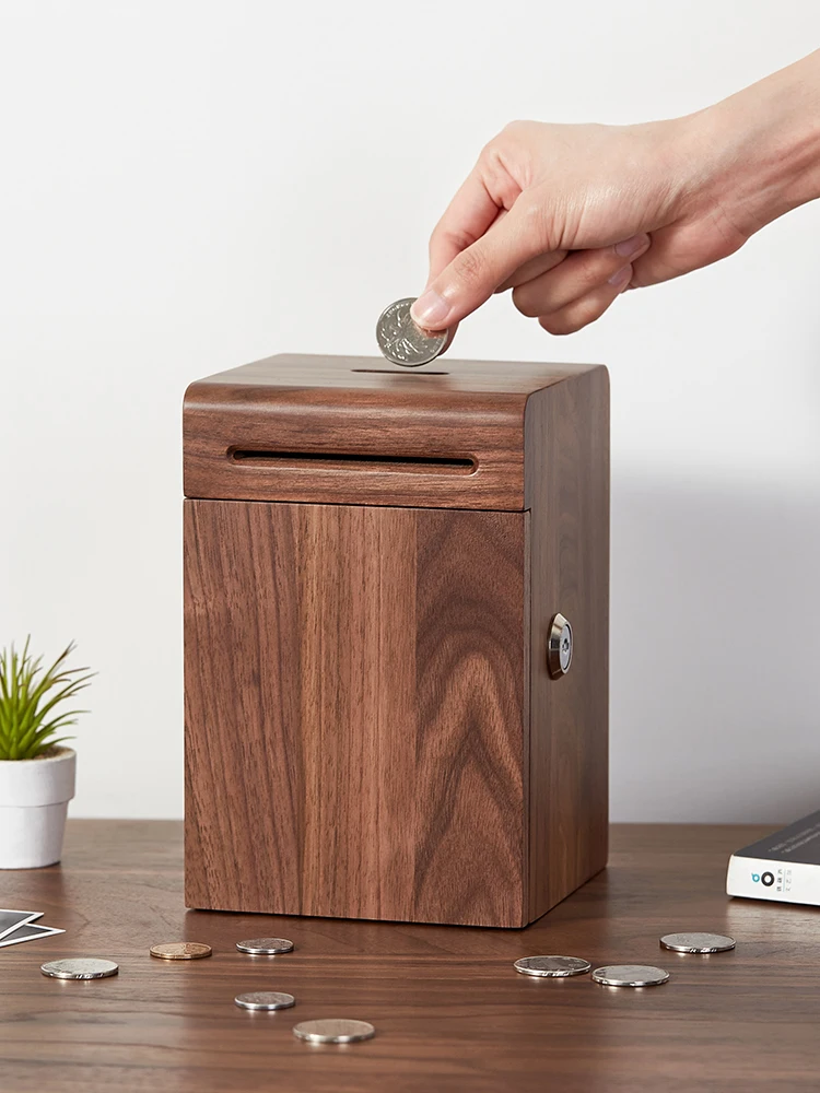 Coin Bank for Adults, It Can Be Stored at Home, and Children Can Not Take Only-in-No-out Large Capacity Saving Box Solid Wood