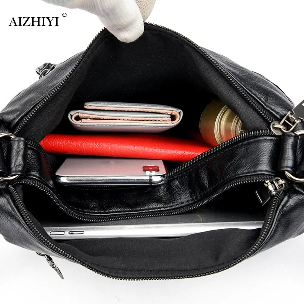 

Fashion Solid Crossbody Bag Handbag Casual Women PU Shopping Street Shoulder Purse Large Capacity Multi-zipper Mother Top-handle