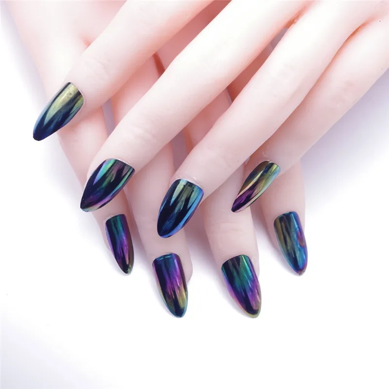 24 шт. модные зеркальные овальные накладные ногти полностью покрывающие твердые