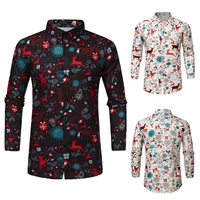 mens christmas printed blouse autumn winter long sleeve snowflakes santa candy printed top shirts mens clothing chemise homme