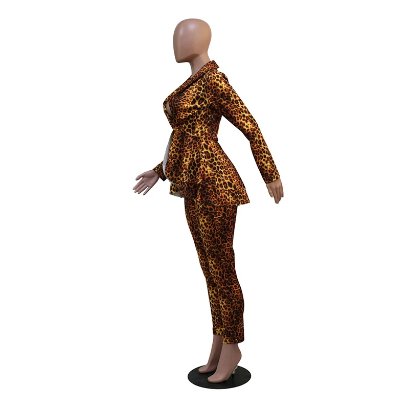 Весна 2020 Модный женский комплект из двух предметов с леопардовым принтом пальто +