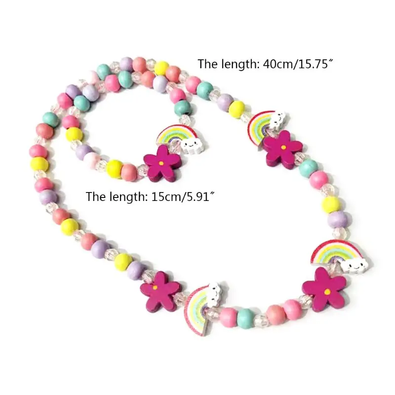 

1 Set Kids Mix Color Wooden Beads Necklace Bracelet Girls Princess Jewelry Gift