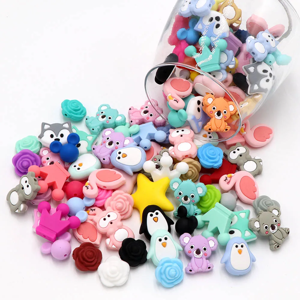 

Joepada 10pcs Silicone Beads Food Grade Koala Raccoon Teethers Animal BPA Free Baby Teething Toy DIY Pacifier Chain Accessories
