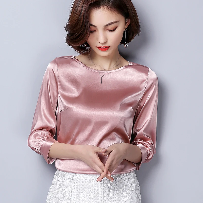 

Satin Women Blouses Spring Silk Blouse Loose Long Sleeve OL Work Wear Blusas Feminina Tops Womens Tops and Blouses