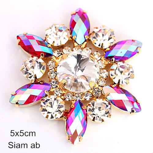 Siam AB-5cm 1 шт. кристалл AB аппликация из стеклянных страз с золотой основой цветок аппликация стразы пришить стразы для свадебного платья B3486 - Цвет: Siam AB-5cm