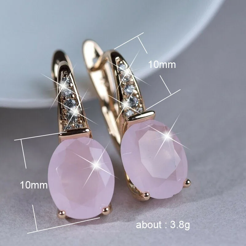 

Cute Rose Gold Oval Earrings For Women Mermaid Tears Pink Opals Inlay Stud Earring Fashion Jewelry Romantic Wedding Party Gifts