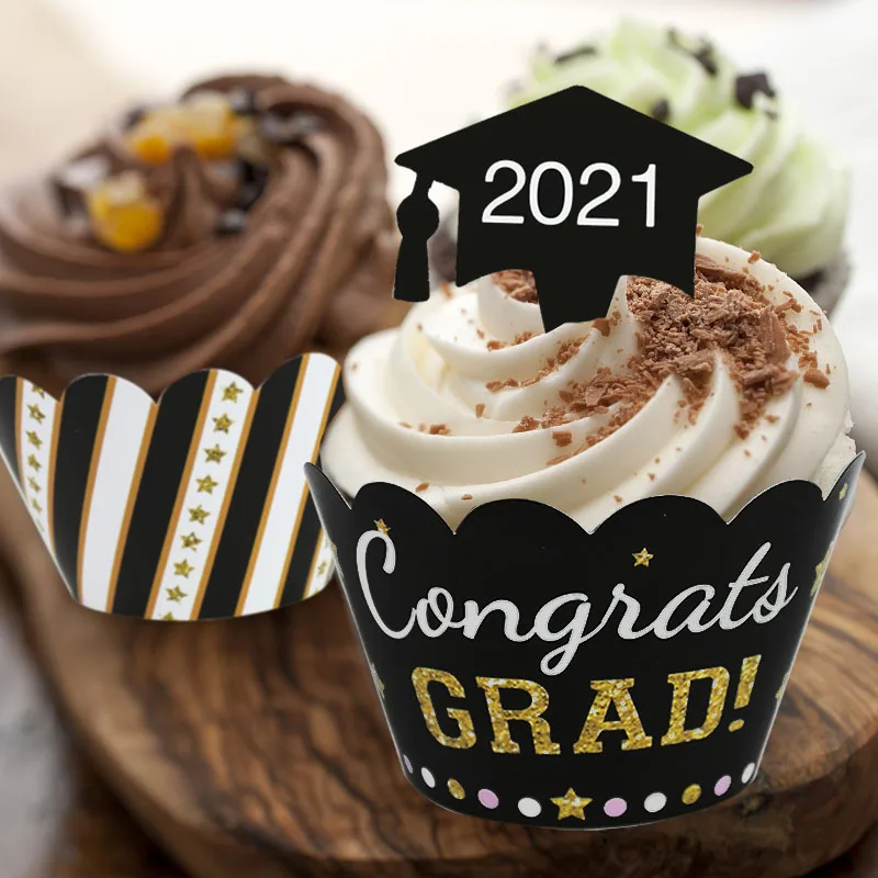 

2021 Graduation Cake Topper Doctor Hat Cupcake Topper Wrapping Paper For School Congrats Graduation Party Cake Decor Baking Tool
