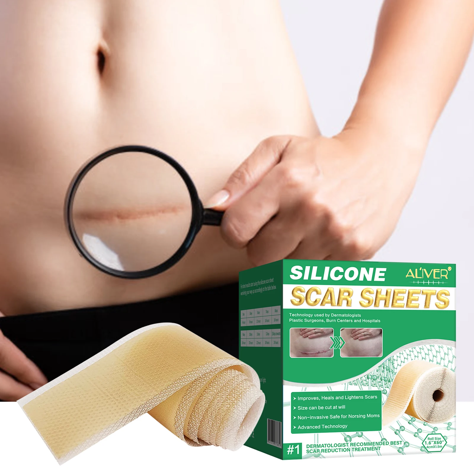 Силиконовые Гелевые полоски ALIVER пластырь силиконовые для шрамов многоразовый