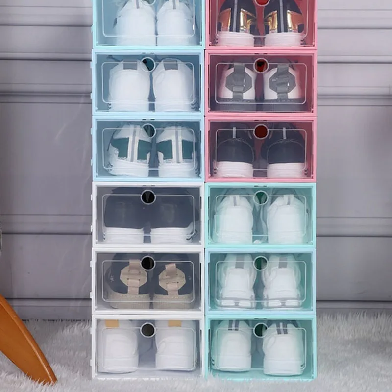 Прозрачная коробка для обуви складной пластиковый органайзер хранения 6 мест