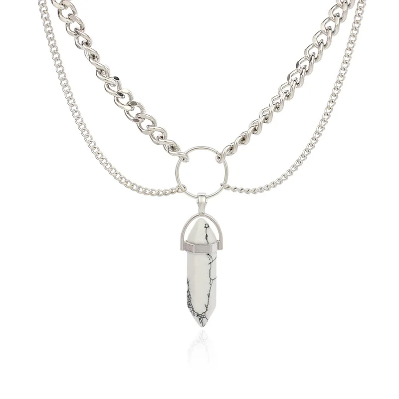 Модное серебряное ожерелье с цепочкой мраморным камнем ожерелье-чокер для