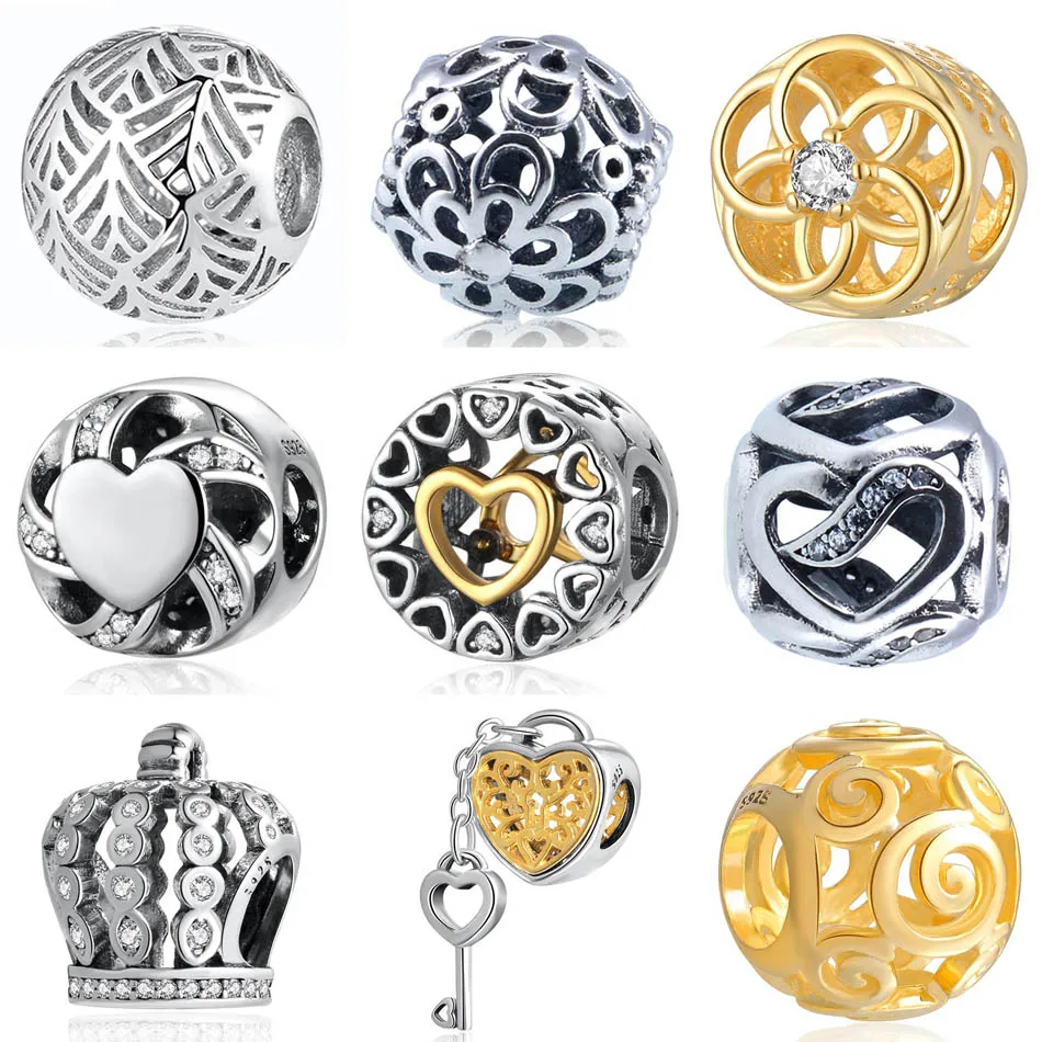 Подлинная S925 бусина Locked Heart Loving Bloom Crown Daisy Creativity Charm Fit Lady браслеты DIY ювелирные