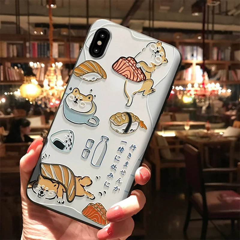Japanese Shiba Inu Sushi Phone Case for iPhone 11 12 13 14 Pro Max XR XS Max Capa Soft TPU Back Cover for iPhone 7 8 Plus Coque