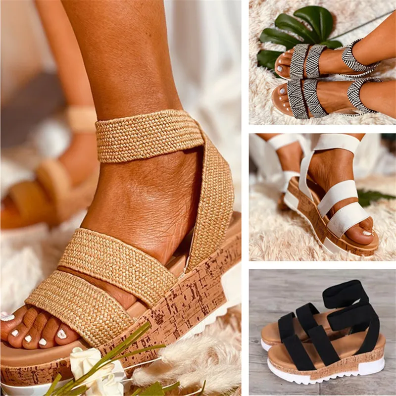 

2021 Summer Classic Women's Sandals Wedge Plus Size Beach Sandals Women's Open Toe Ankle Strap Casual Flatform Platform Sandals
