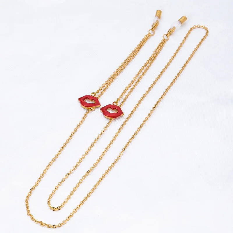 

Fashion Gold Metal Lips Reading Glasses Chain Sunglasses Eyewears Cord Holder Neck Strap Rope Necklace Eyeglass String Lanyard