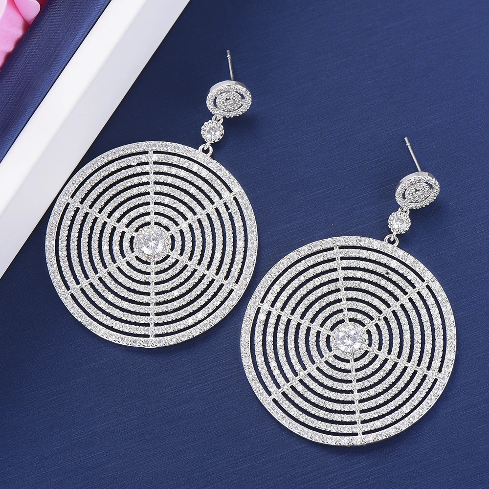 

LARRAURI 41*59mm Luxury Geometric Full Cubic Zirconia Earrings Inlaid Dubai Dangle Drop Earrings Jewelry Earrings For Women