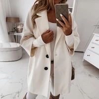 trendy jacket coat 34 sleeve cold resistant lapel side pockets long warm woolen coat casual coat women coat