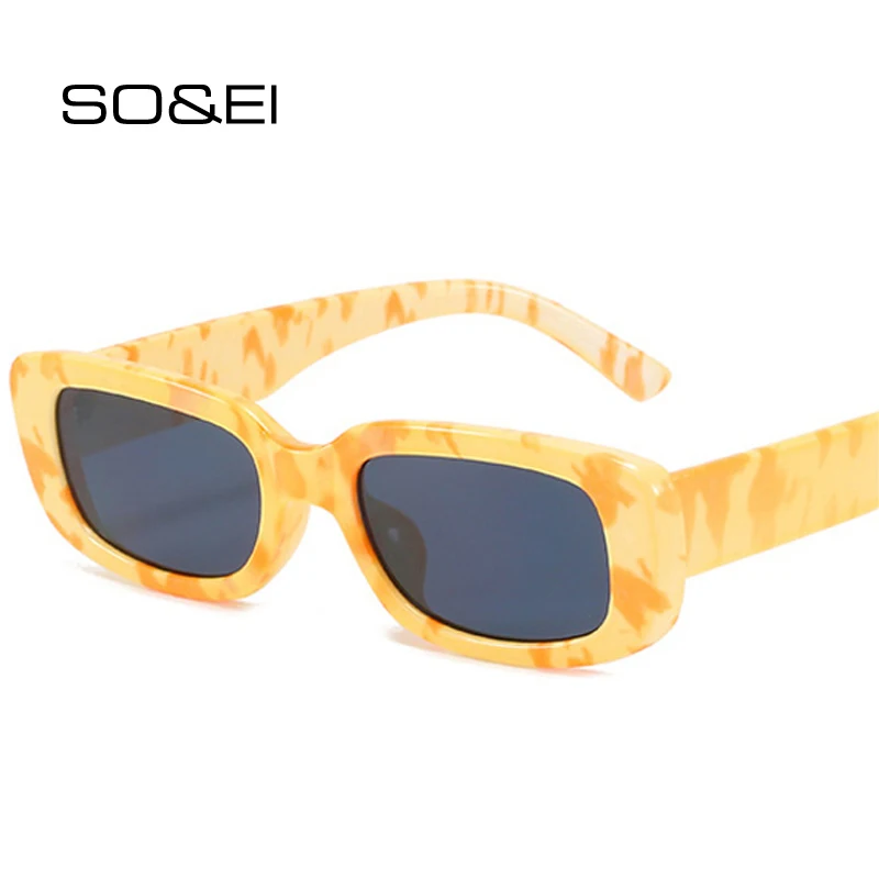 

SO&EI Ins Popular Fashion Rectangle Women Sunglasses Retro Jelly Color Men Trending Square Colorful Leopard Sun Glasses UV400