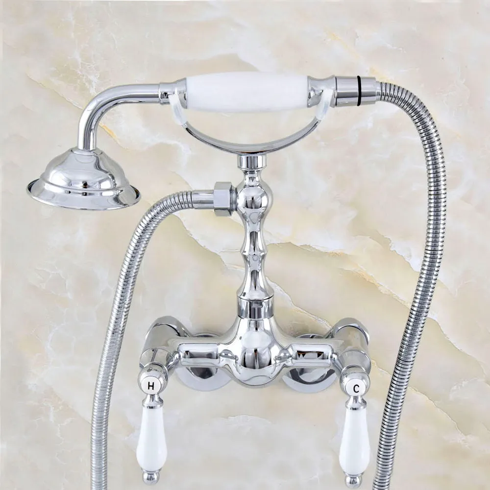 

Современный Серебристый, хромированный, латунный, регулируется на 3-3/8 дюйма, настенный смеситель для ванны с Комплект для ручного душа + 1500 мм, шланг, смеситель 2qg425