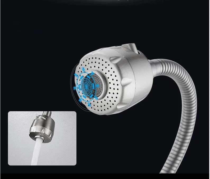 Stainless steel Wall Mounted Kitchen Faucet Kitchen Mixers Kitchen Sink Tap 360 Degree Swivel Flexible Hose Double Holes
