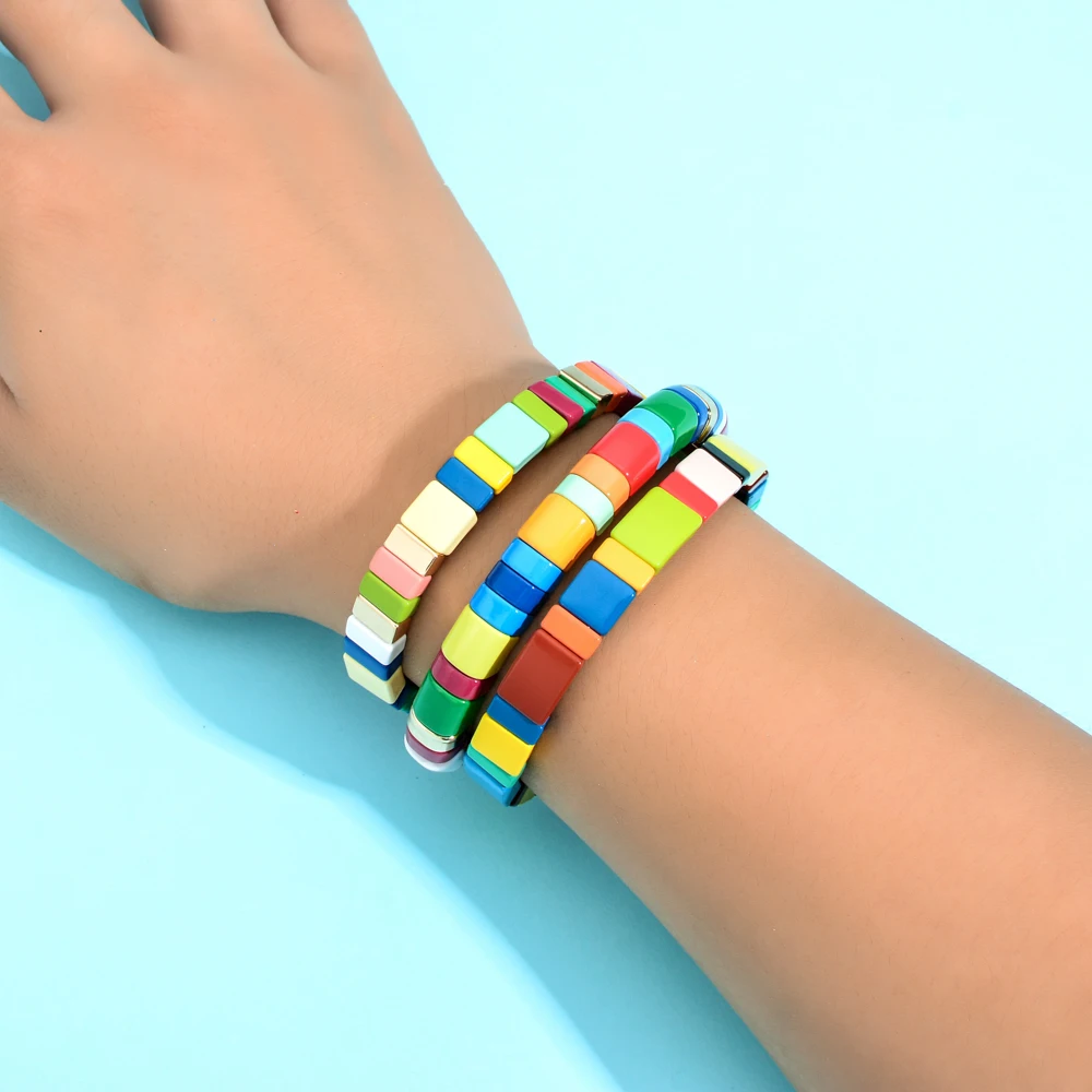 Эмалированные эластичные браслеты для женщин Armbandjes Dames Pulsera Masculina Радужная плитка Barcelet золотой браслет из бисера мужские подарки