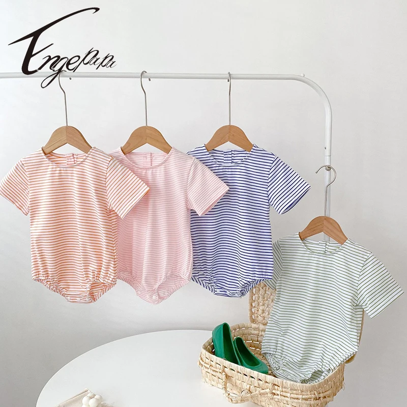 

Engepapa Korean Style Newborn Baby Boys Girls Stripe Short Sleeve Cotton Jumpsuit Toddler Baby Girl Romper Infant Baby Clothes