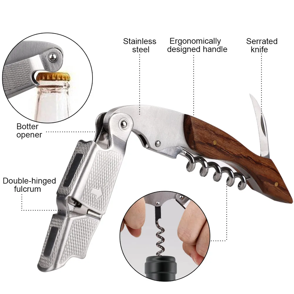 Red Wine Opener Multifunction Portable Wood Screw Stopper Corks Corkscrew Handle Professional Durable Bottle Cook Tools | Дом и сад