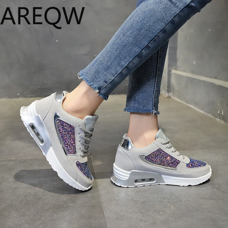 Женские Блестящие Кроссовки Новинка 2019 года сезон осень повседневная женская