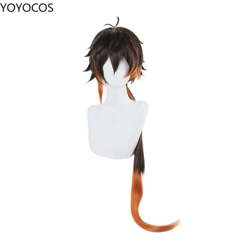 

Парик для косплея YOYOCOS Game Genshin Impact Zhongli, длинный Рождественский парик из коричневого и оранжевого аниме, парики для косплея, синтетические во...
