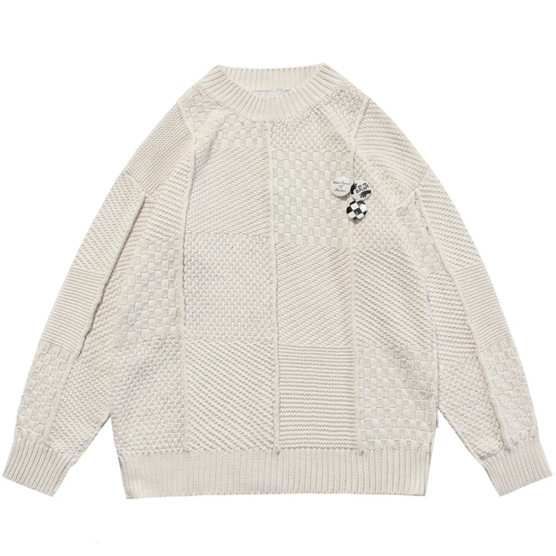 

Мужской вязаный свитер в стиле Харадзюку С вафлебургером, зимний мужской повседневный свободный винтажный пуловер большого размера в стил...