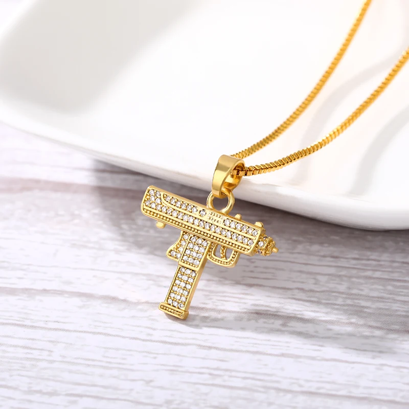Мужская подвеска в стиле хип-хоп с золотой подставкой модель Uzi Подвеска для