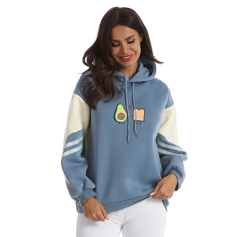 

Harajuku Kawaii Women's Hoodies Casual Crative Avocado Cartoon Printed Tracksuit Loose Spell Color Female y2k Hooded Sweatshirts