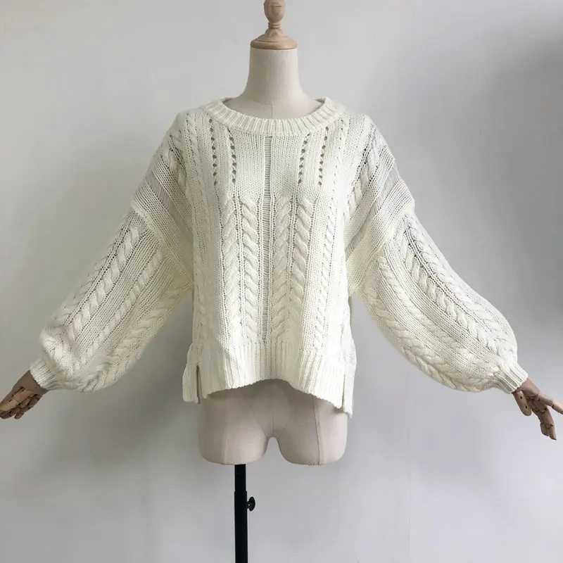 

ZOGAA Women Winter Knitted Sweaters Female Autumn Cream White Hollow Out Pullover Sweater O Neck Batwing Sleeve Jumpers Tops