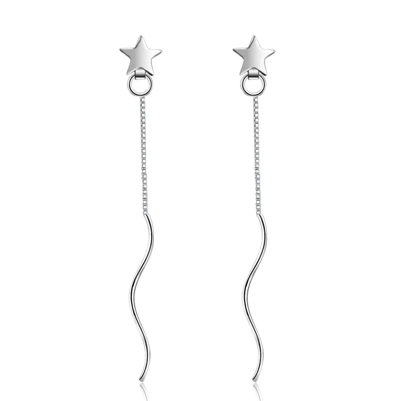 

S925 Silver Earring Water Wave Pentagon Lucky Star Tassel Drop Earring For Women Wedding Gift Lady Girl Fashion Jewelry