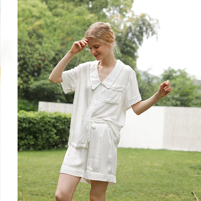 Spring and Summer Women's Pajamas Home Service Korean Version of Solid Color Short-Sleeved Shorts Two-Piece Ladies Pajamas