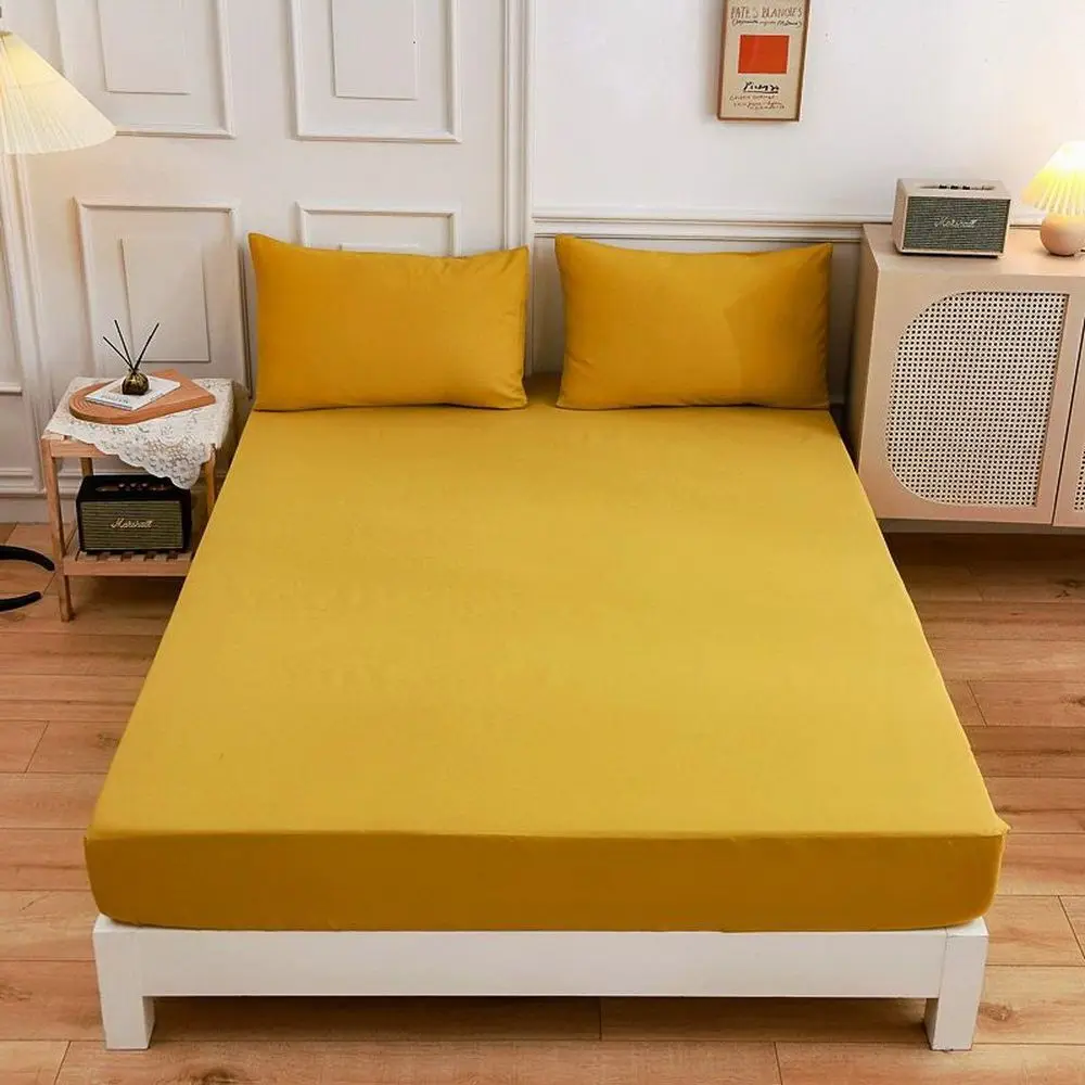 

home bed Ginger color classic solid Bed Fitted Sheets Sabanas Mattress Cover with Elastic Microfiber 120*200*27 150*200*27cm