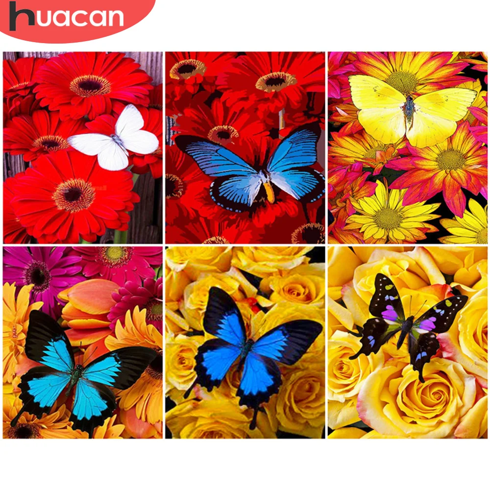 HUACAN DIY живопись по номерам Цветочные картинки наборы бабочек ручная роспись