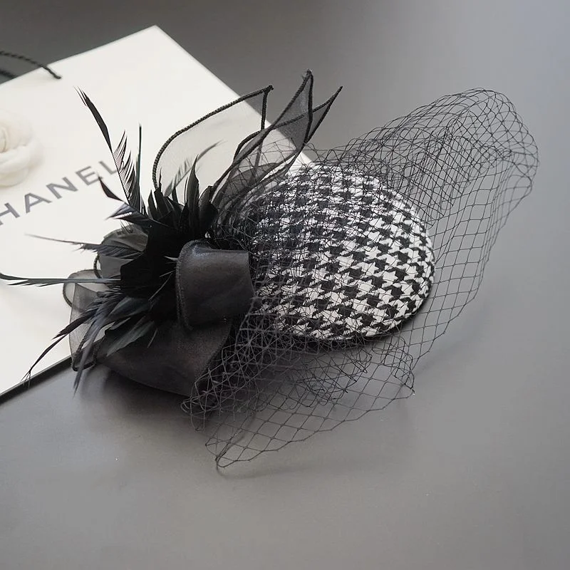 

Bird lattice headdress elegant lady hat women's dinner dress cheongsam Night Shanghai catwalk decorative veil hairpins