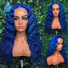 SMD голубой цвет 13*6 Синтетические волосы на кружеве парики из натуральных волос с Африканской структурой, предварительно выщипанные волосы глубокая волна бразильского Волосы Remy синтетические парики с детскими волосами