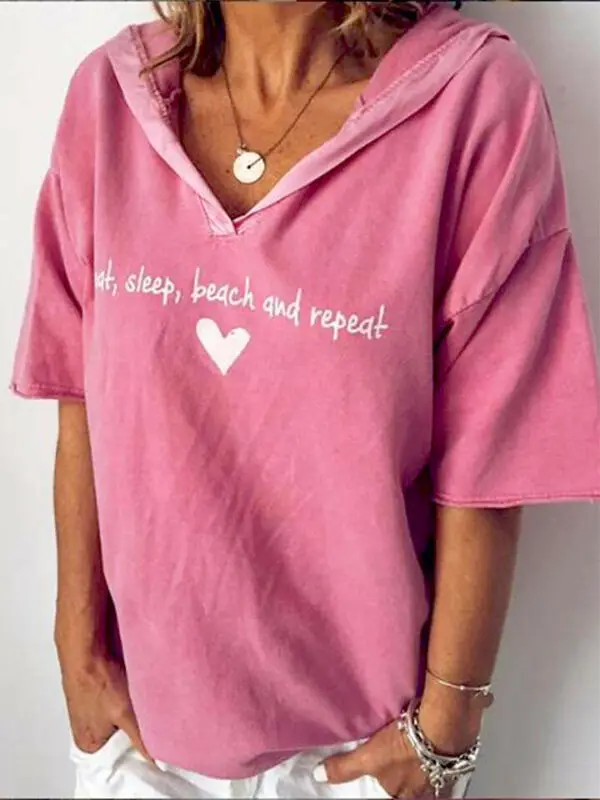 Женская Повседневная Толстовка с коротким рукавом и буквенным принтом