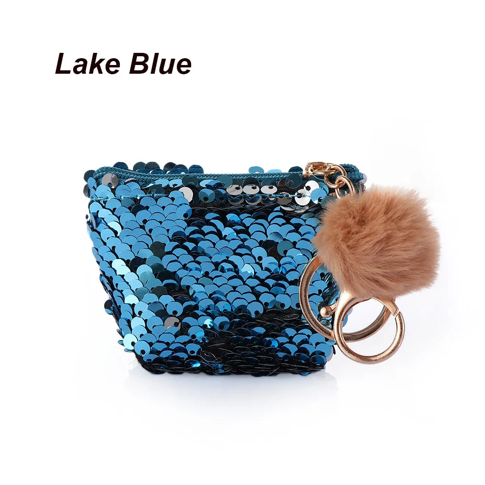 lake blue Модный мини-кошелек с блестками на застежке, клатч, Портативный Женский кошелек с блестками, кошельки для монет, сумки, держатель для карт, ключей, сумки для наушников - Цвет: lake blue