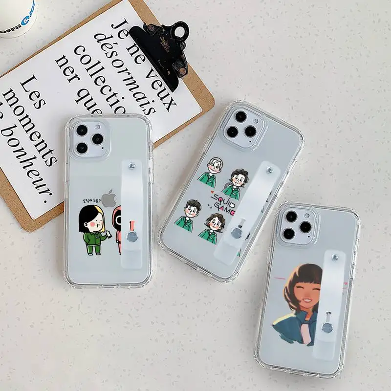 

Squid Game horror tv series Phone Case Wrist Strap For iPhone 7 8 11 12 X XS XR MINI Pro Max Plus Hand Band Transparent Clear