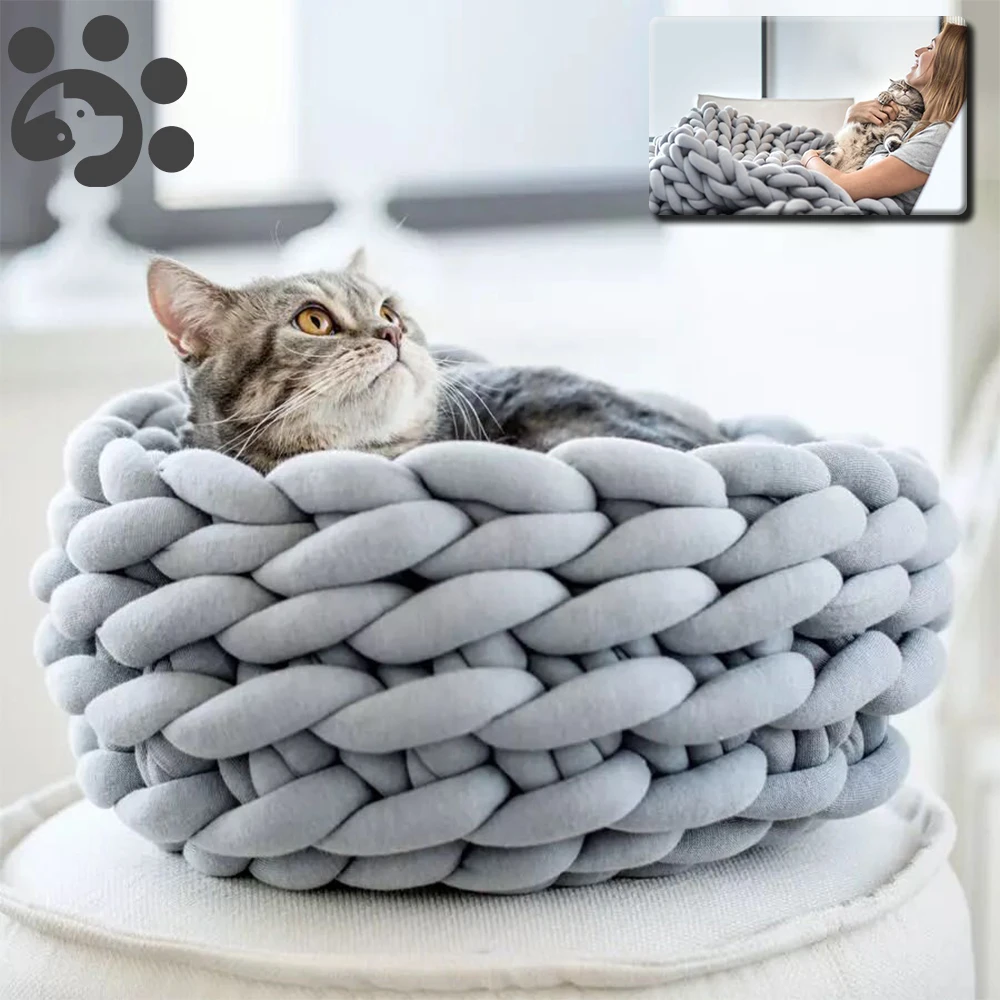 Кровать для питомца кошки DIY ядро пряжа кошки кровати дом Питомник для собаки ручного вязания массивная пряжа Войлок домашний коврик одеяло для кошек кровати