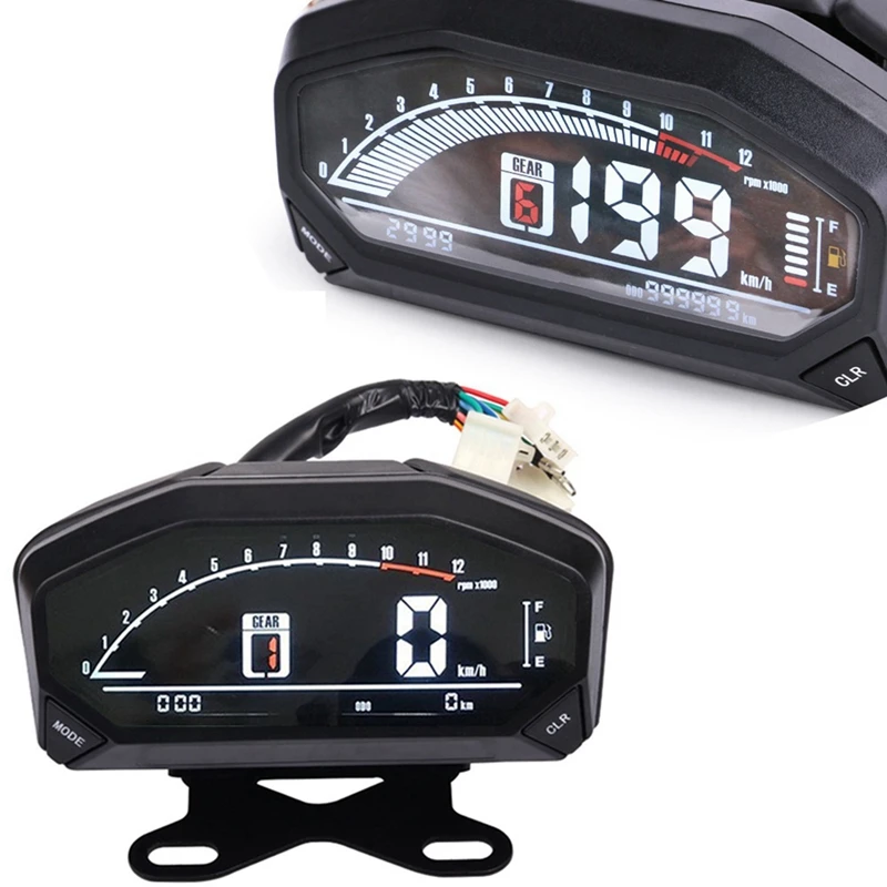 Universal Motorcycle LED LCD Speedometer Digital Odometer Tachometer 12000 RPM Meter for 1 2 4 Cylinders |