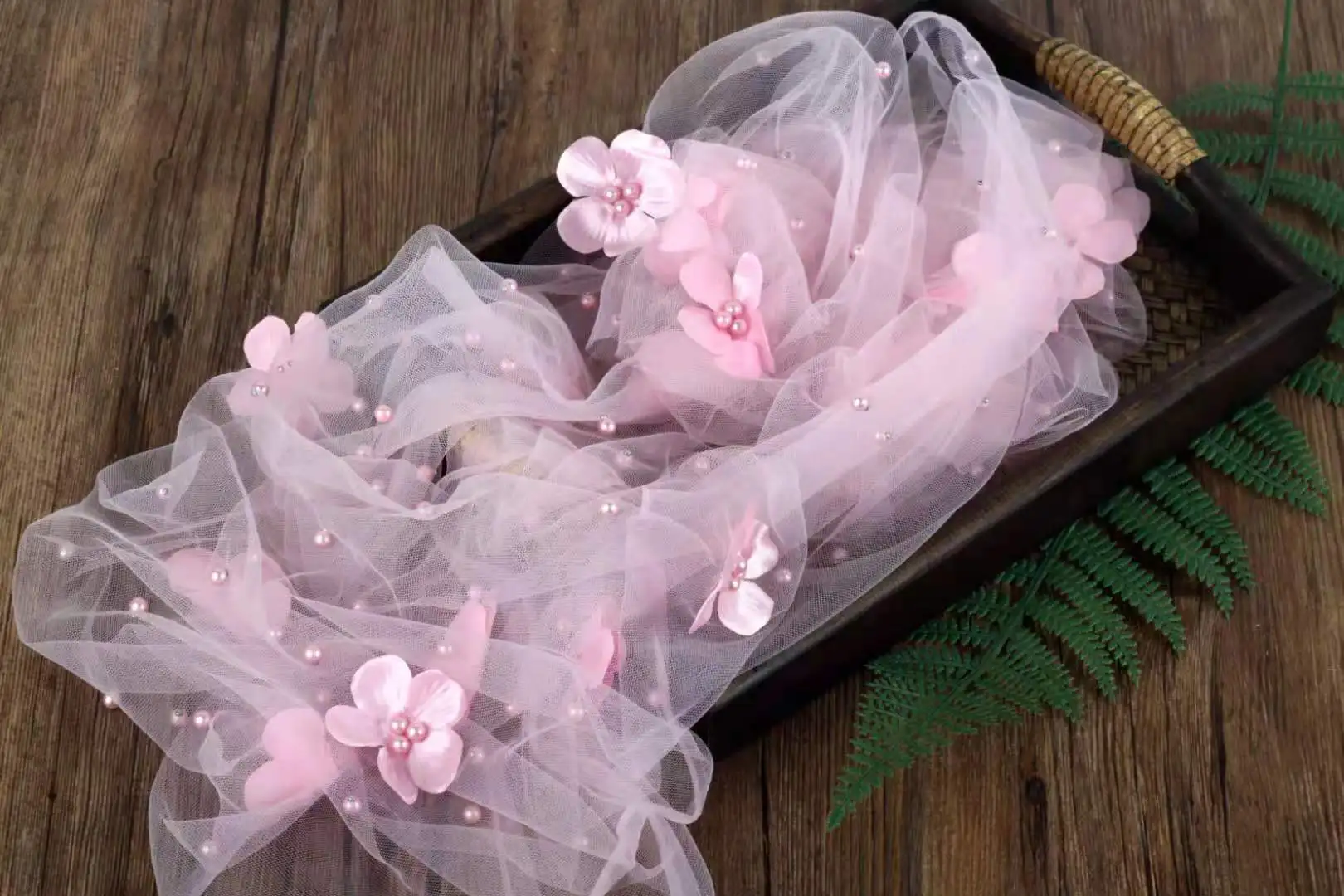 Envoltura de perlas para fotograf&iacute;a de reci&eacute;n nacido, accesorios de flores, envoltura de encaje para sesi&oacute;n de fotos, manta de tul para reci&eacute;n nacido-3